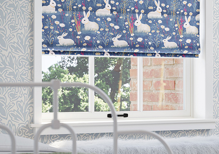Bunny Meadows, Periwinkle - Motorised Roman Blind - Image 5